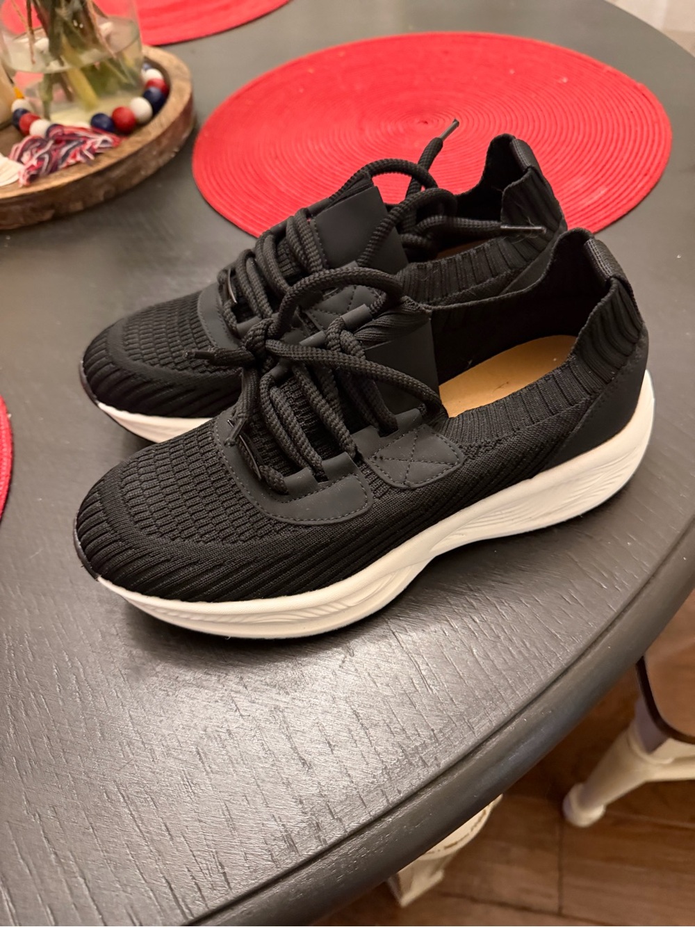 Outwoods Black Knit Slip-On Sneakers with White Sole